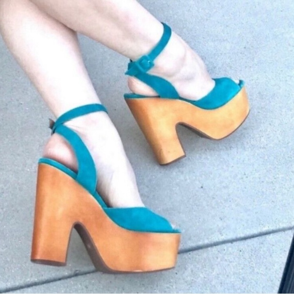 Jeffrey Campbell Havana Teal Suede Platform Sandal Shoes Style "Sassy"